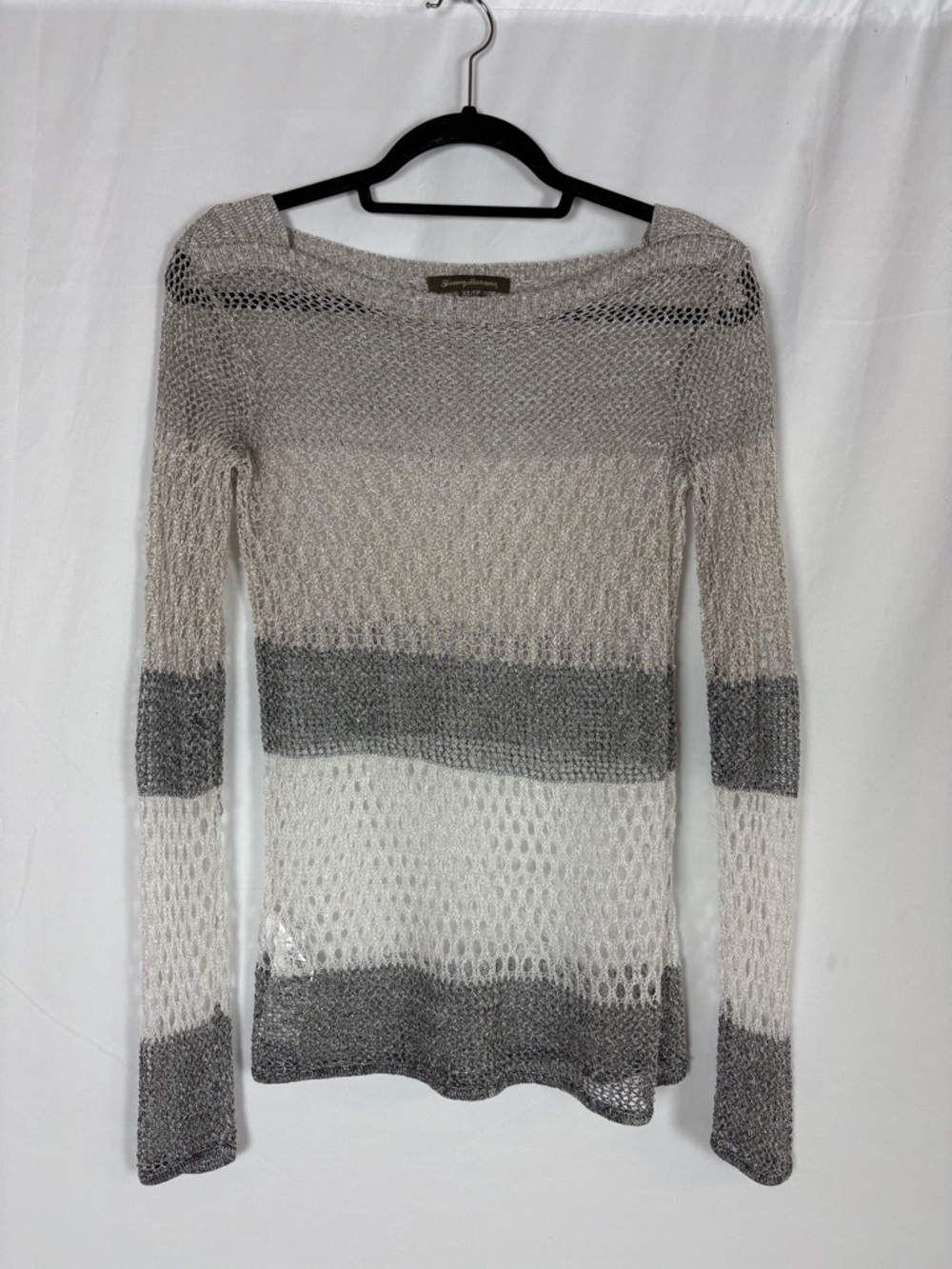 Tommy Bahama Open-Knit Striped Sweater - Cream & Gray